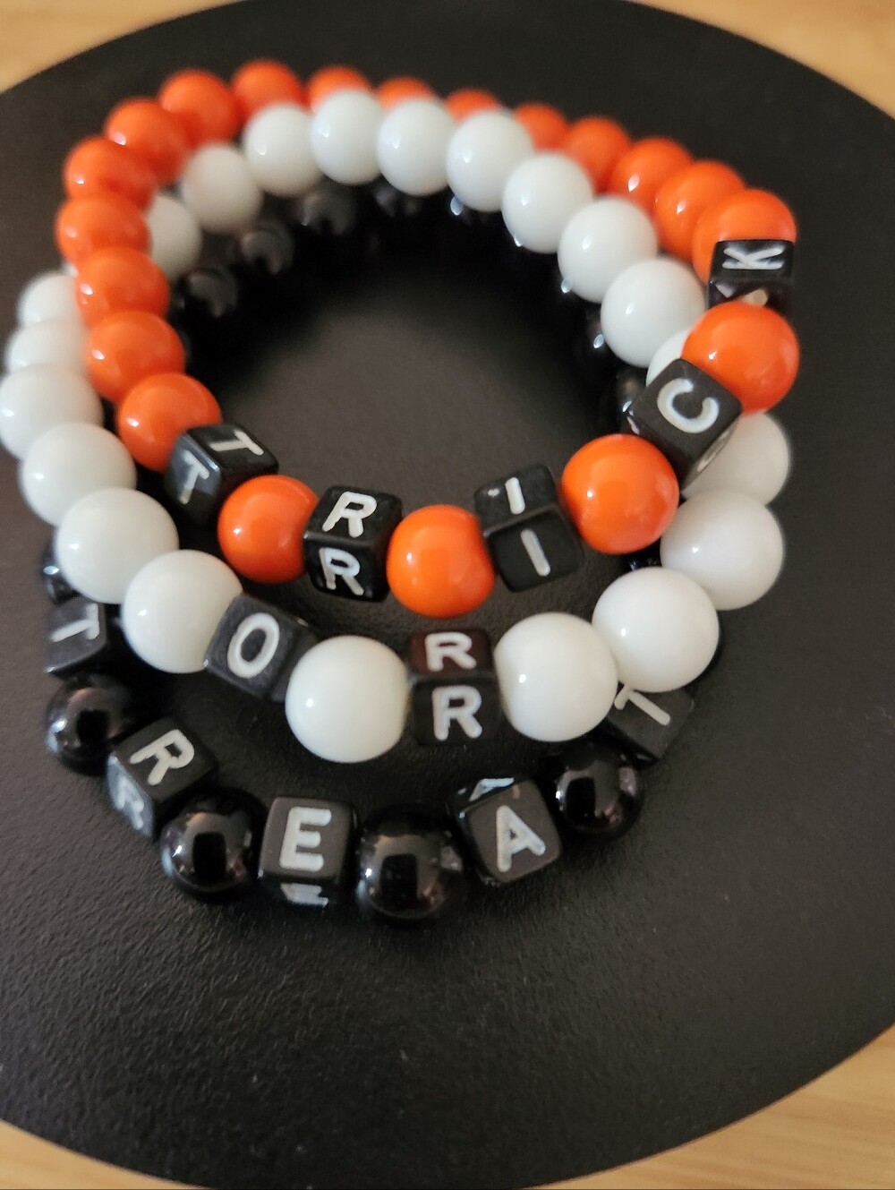 Hand Crafted Bracelets Stack 3 Trick or Treat Halloween Stretch Orange Black Med